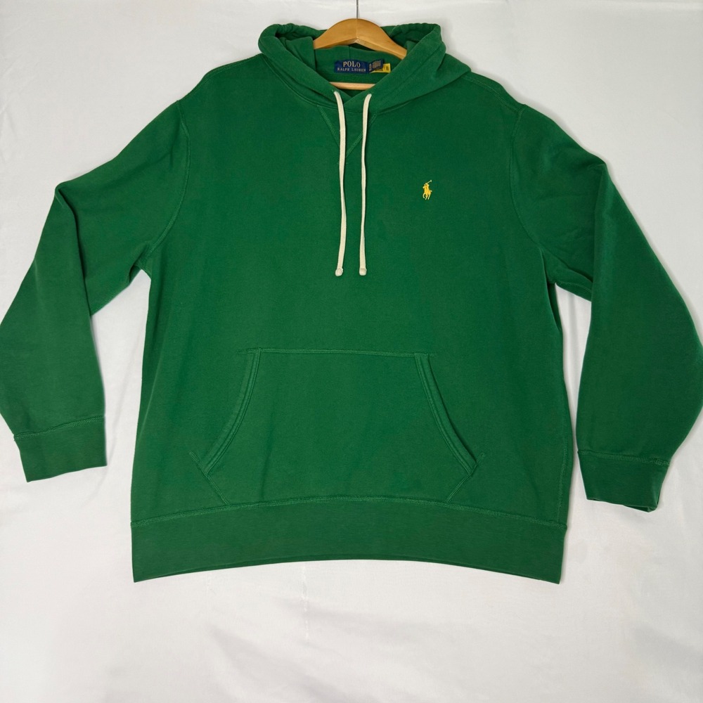 Polo Ralph Lauren Green Pullover Hoodie Men's XL Yellow Pony Sweatshirt